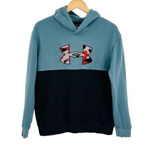Under Armour gray black color block hoodie hooded sweatshirt boys size xlarge